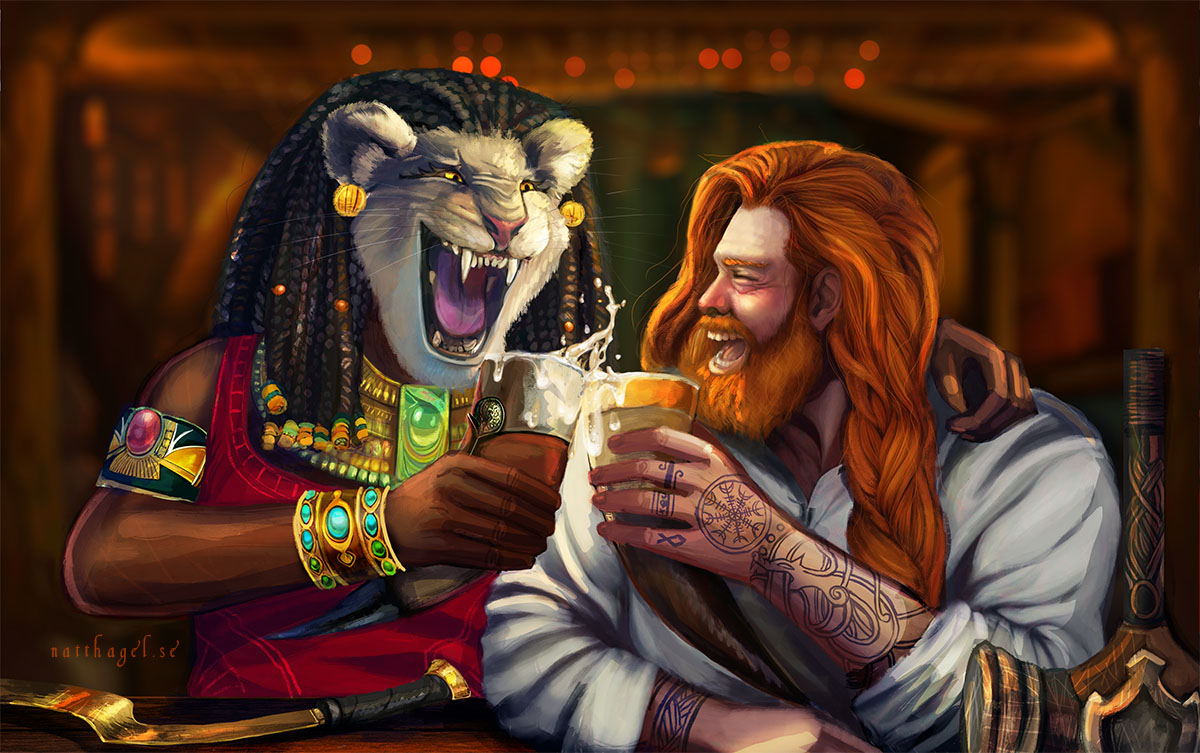 Sekhmet and Thor sharing a drink. 2023